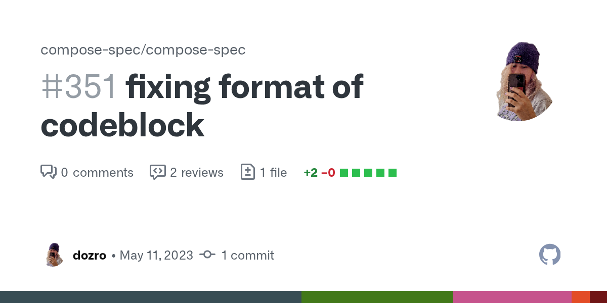 fixing format of codeblock by dozro · Pull Request #351 · compose-spec/compose-spec